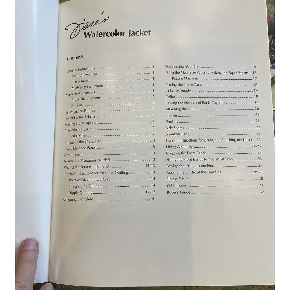 Diana Leone Diana's‎ Watercolor Jacket Pattern Book Quilting 90s Bomber Style